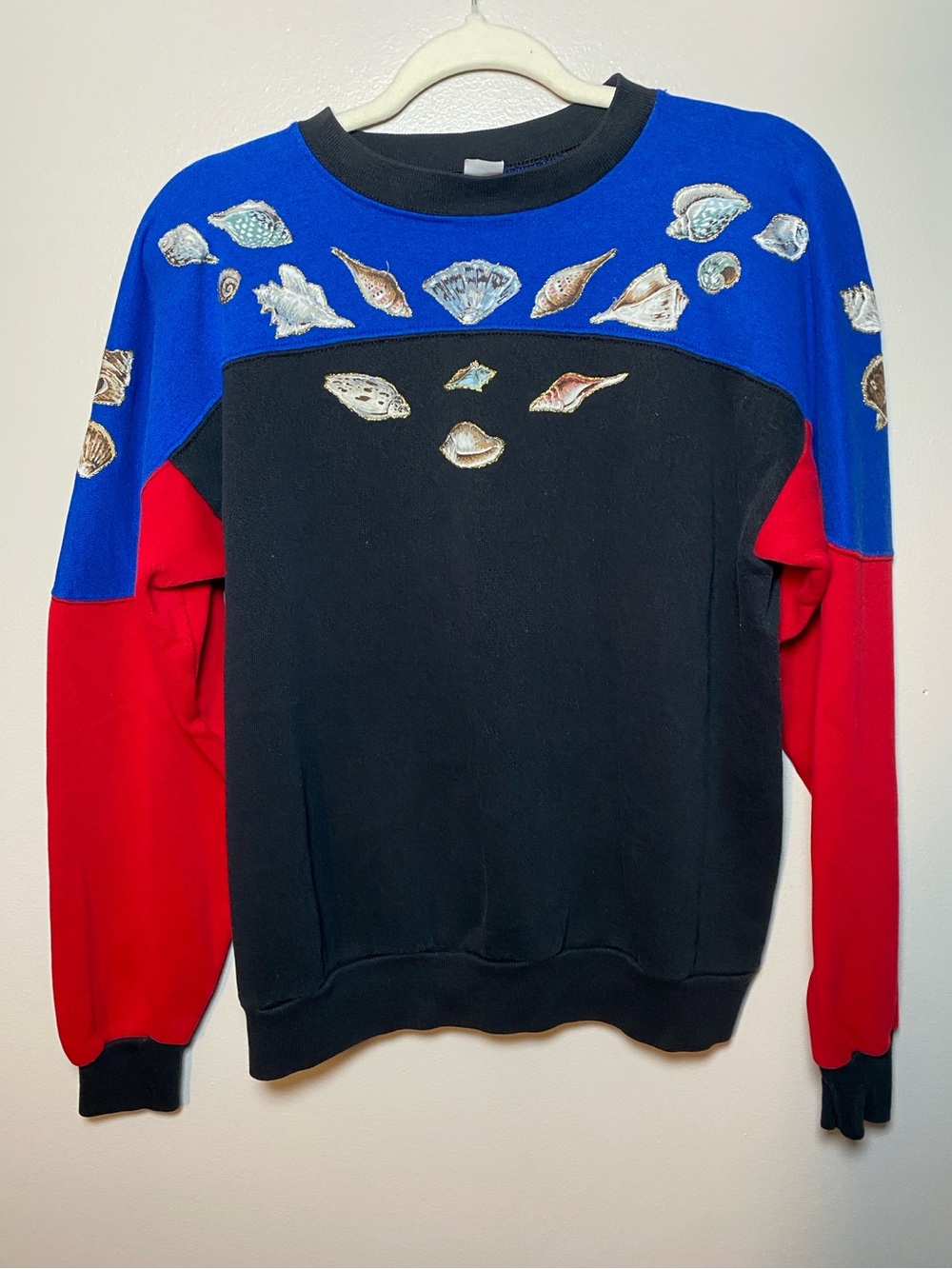Tultex Vintage Colorblock Seashell Crewneck Sweatshirt - Black/Blue/Red/Gold